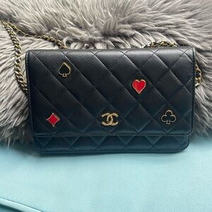 Chanel lambskin coco casino chain on wallet